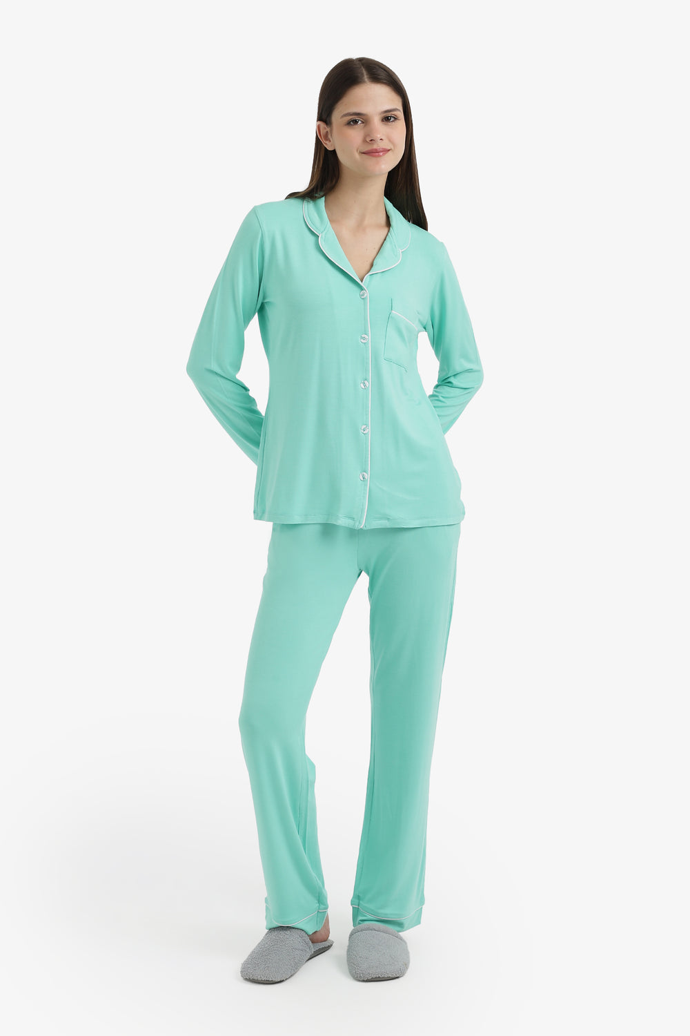 Contrast-Pipe Pyjama Set