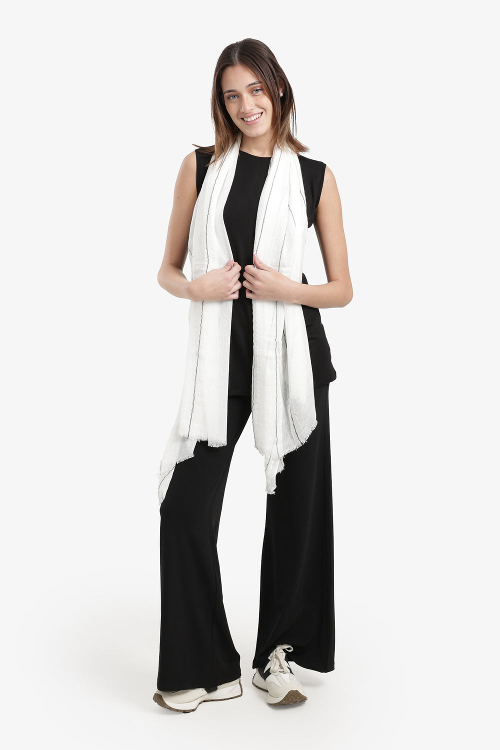 Striped Scarf with Fringed Edges