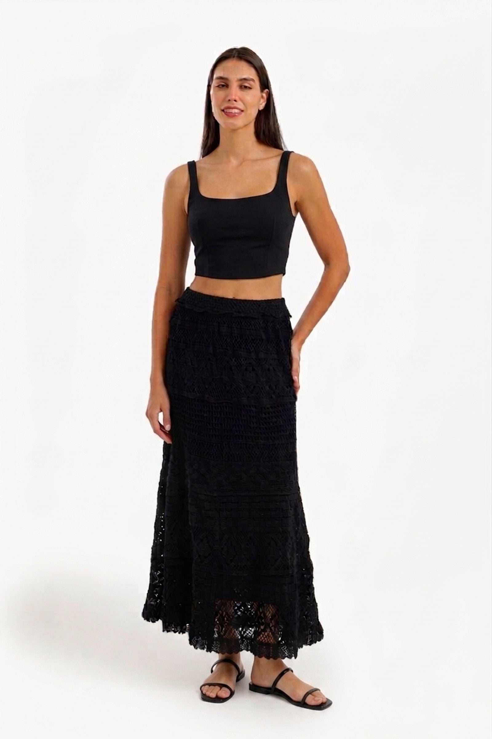 Tiered Crochet Maxi Skirt