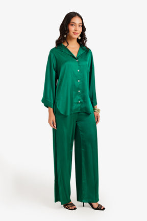 Contrast-Button Satin Set