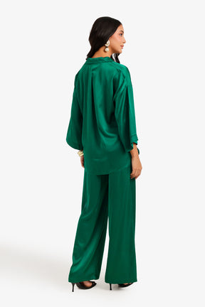 Contrast-Button Satin Set