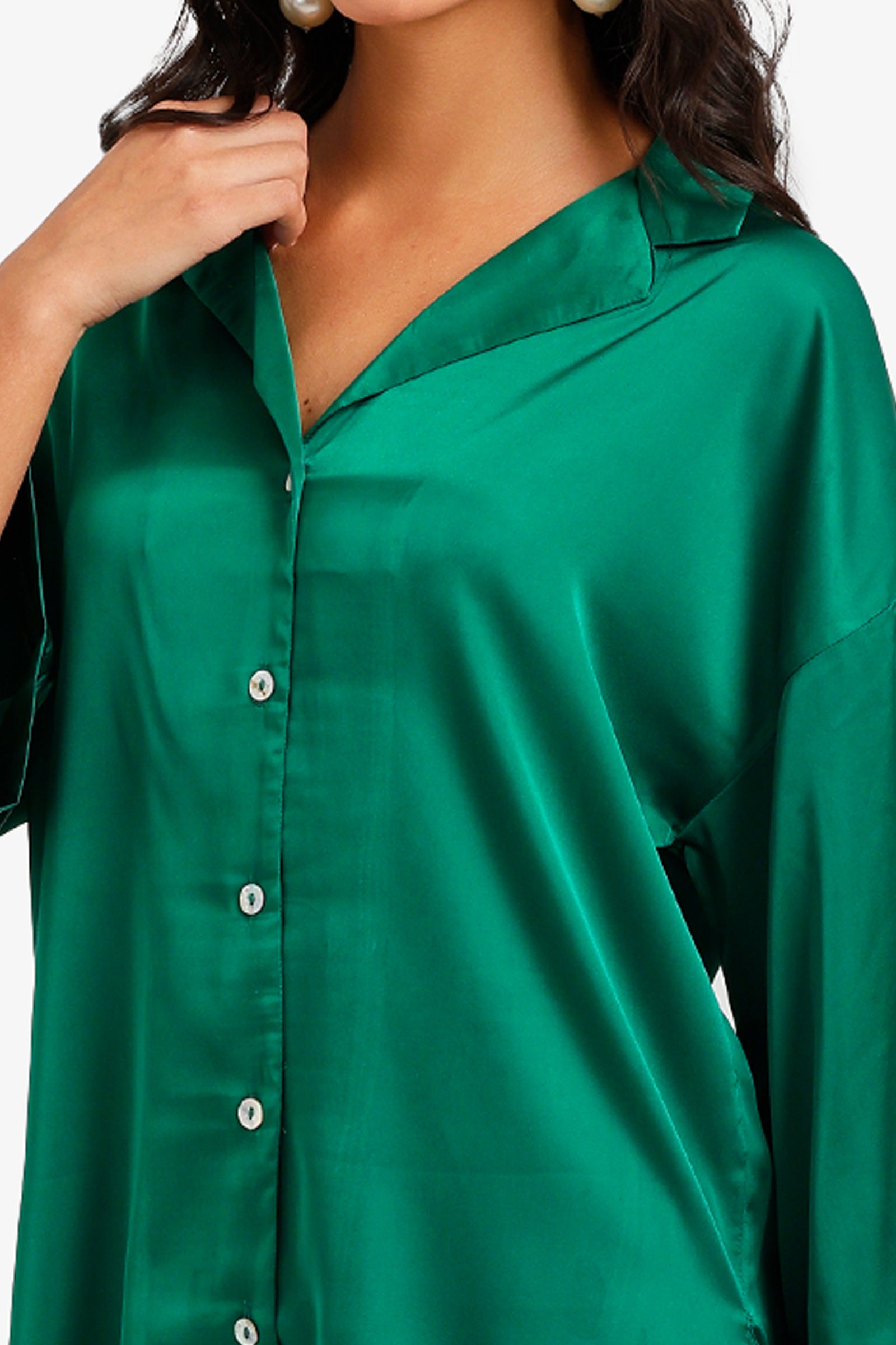 Contrast-Button Satin Set