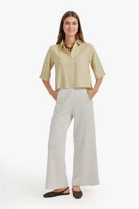 Half-Placket Cropped Shirt