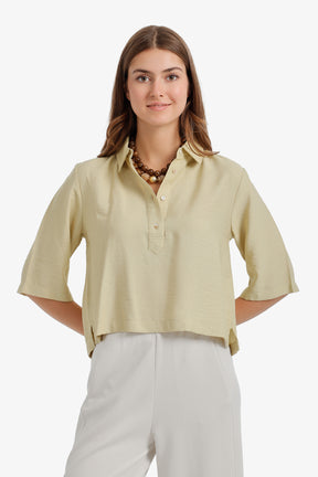Half-Placket Cropped Shirt