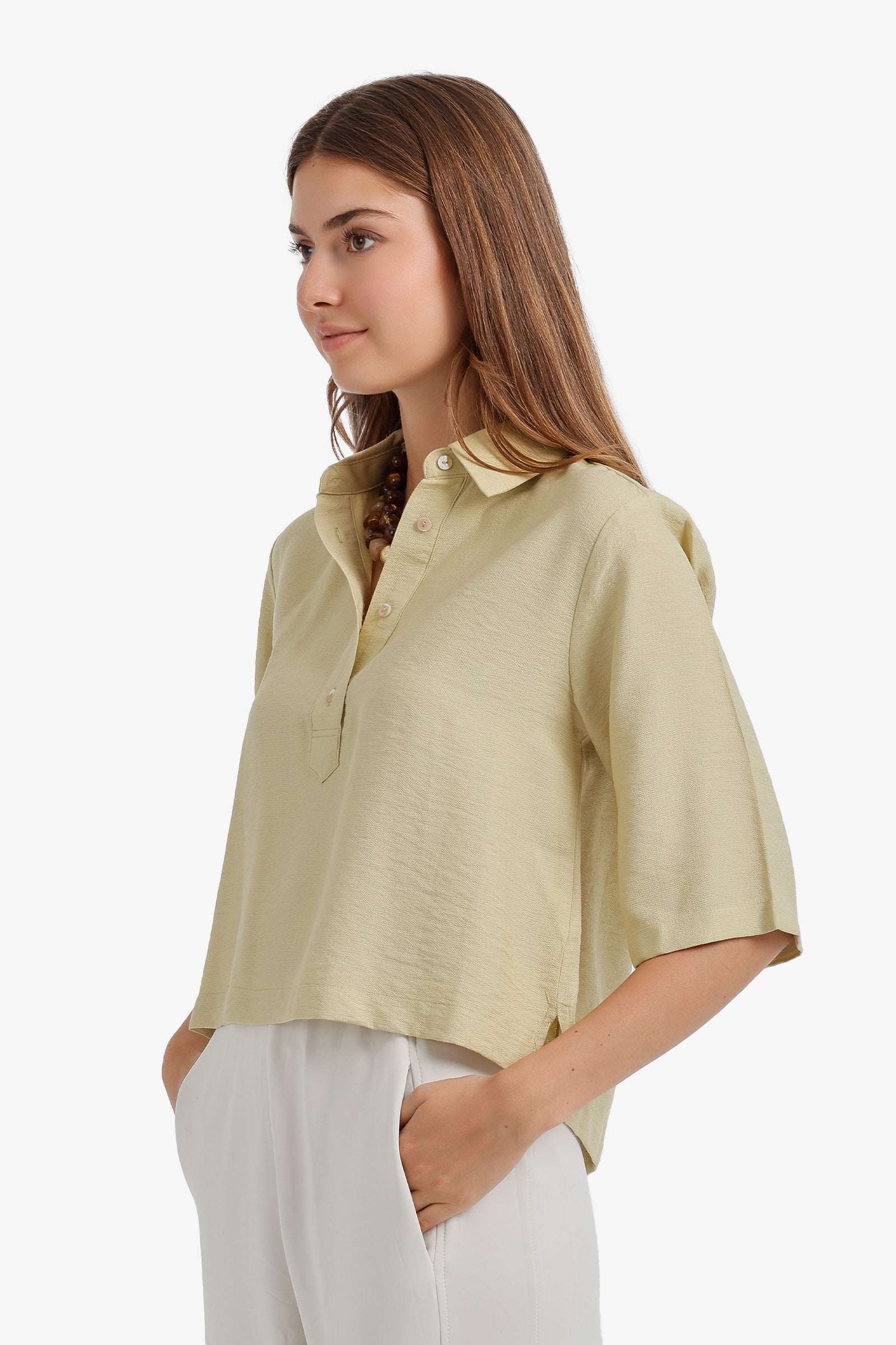 Half-Placket Cropped Shirt