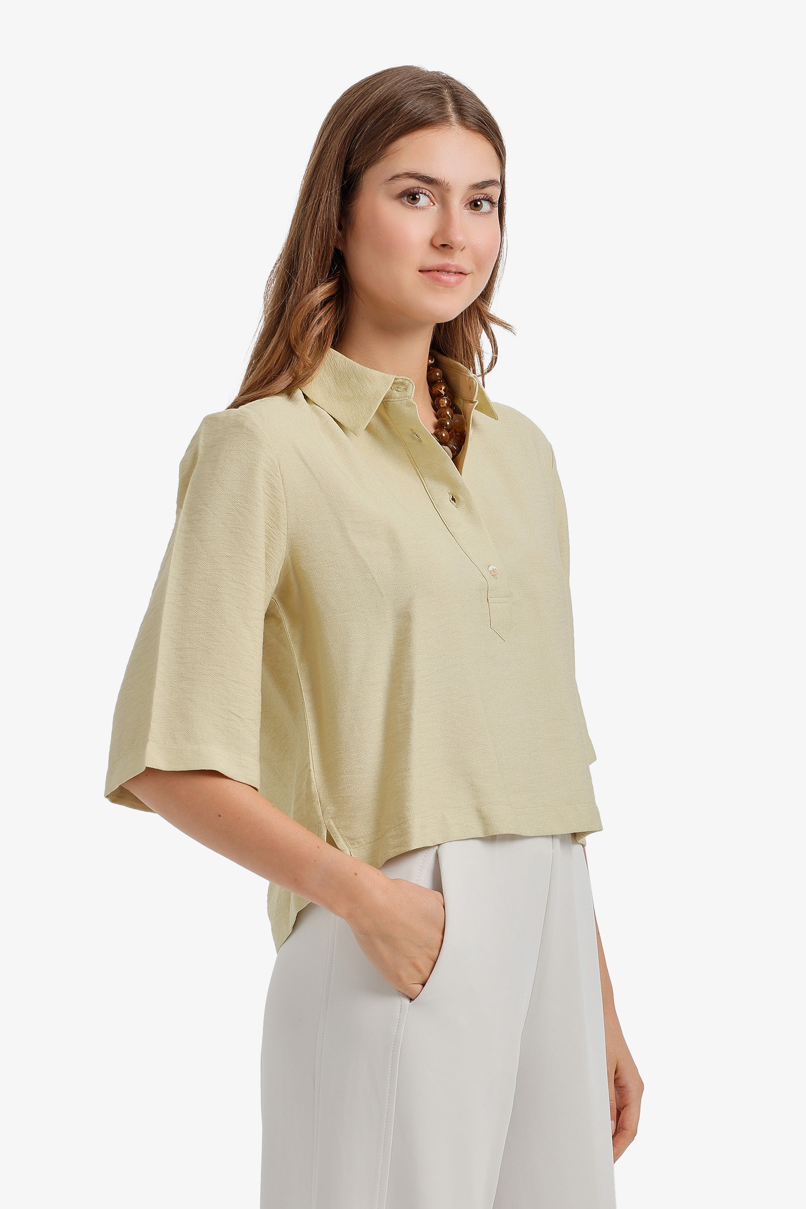 Half-Placket Cropped Shirt