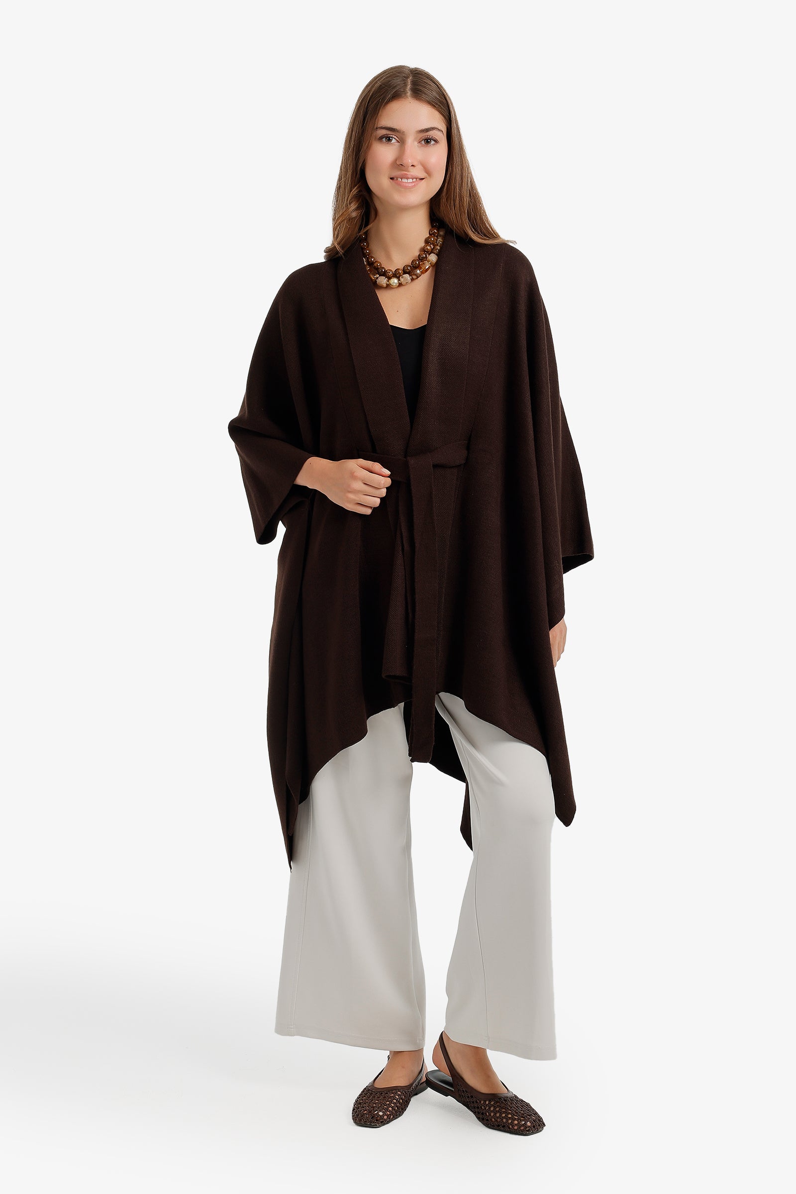 Self-Tie Knit Poncho