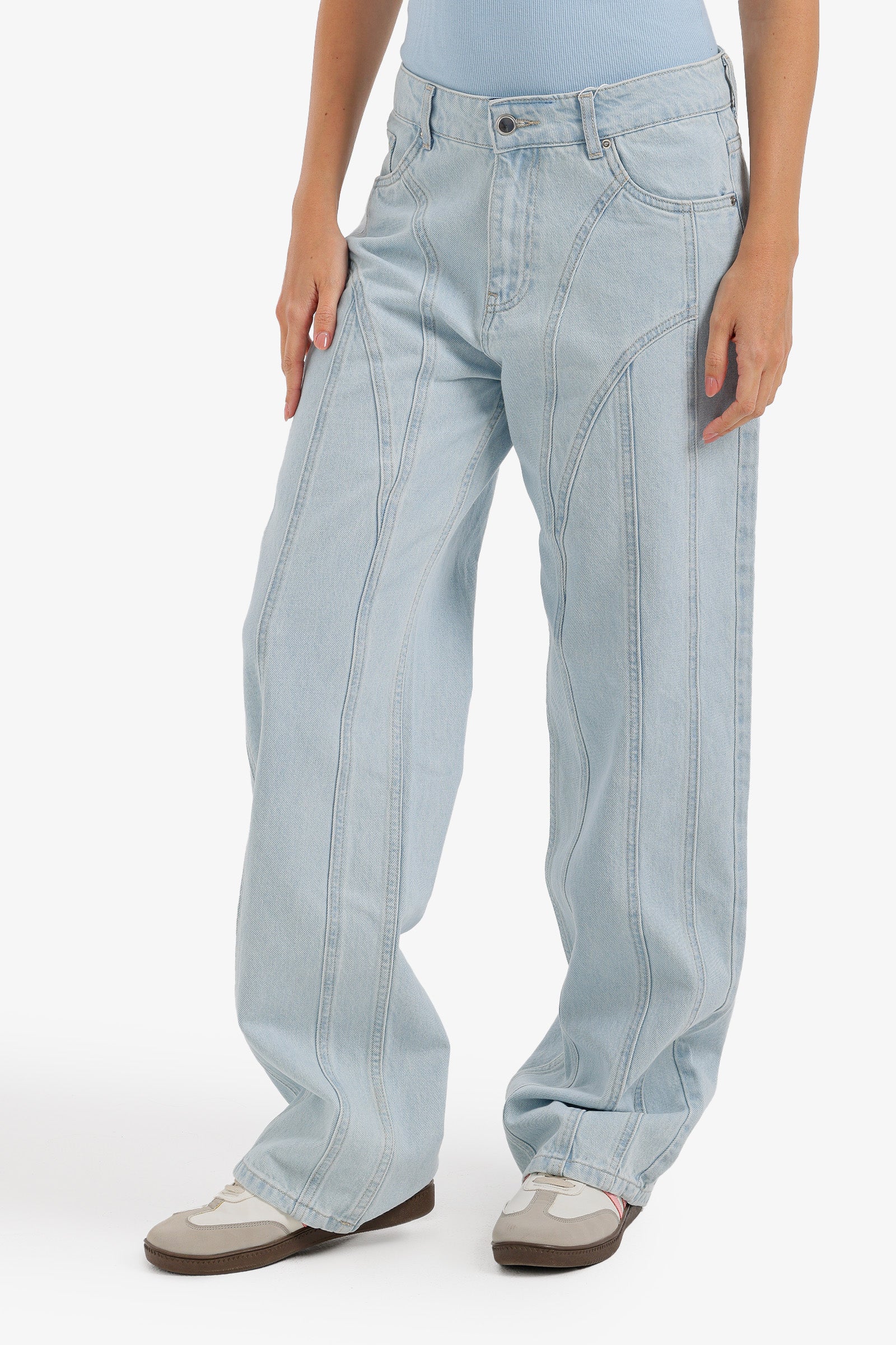 Seam-Detail Denim Pants