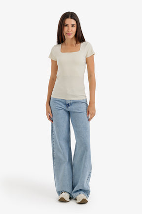 Wide-Leg Denim Pants