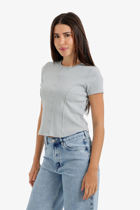 Stitched Panel Cropped Top