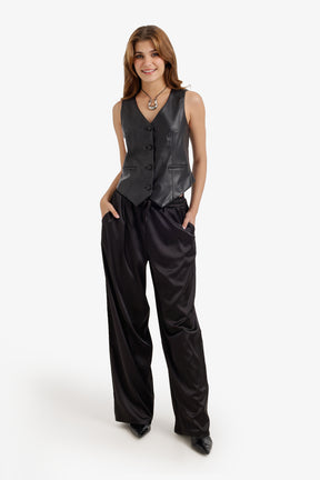 Wide-Leg Satin Pants
