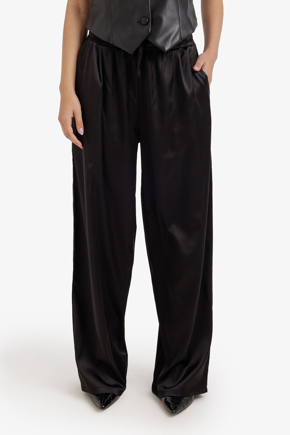 Wide-Leg Satin Pants