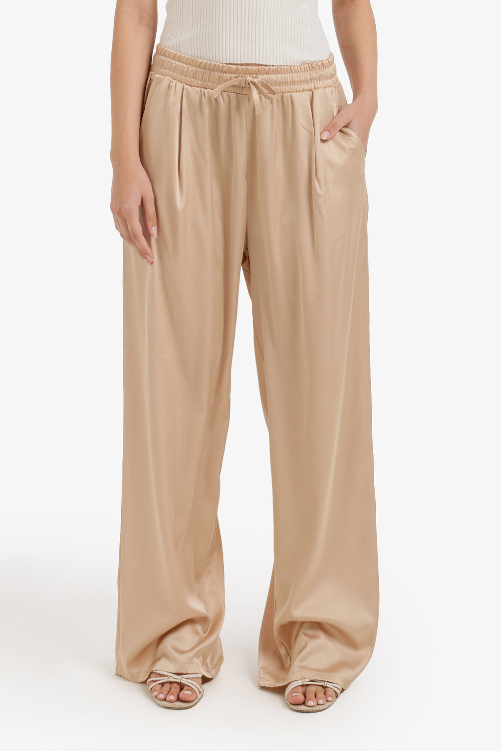 Wide-Leg Satin Pants