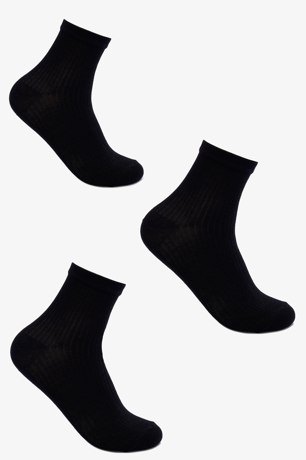 Ribbed High Ankle Socks- 3 Pairs