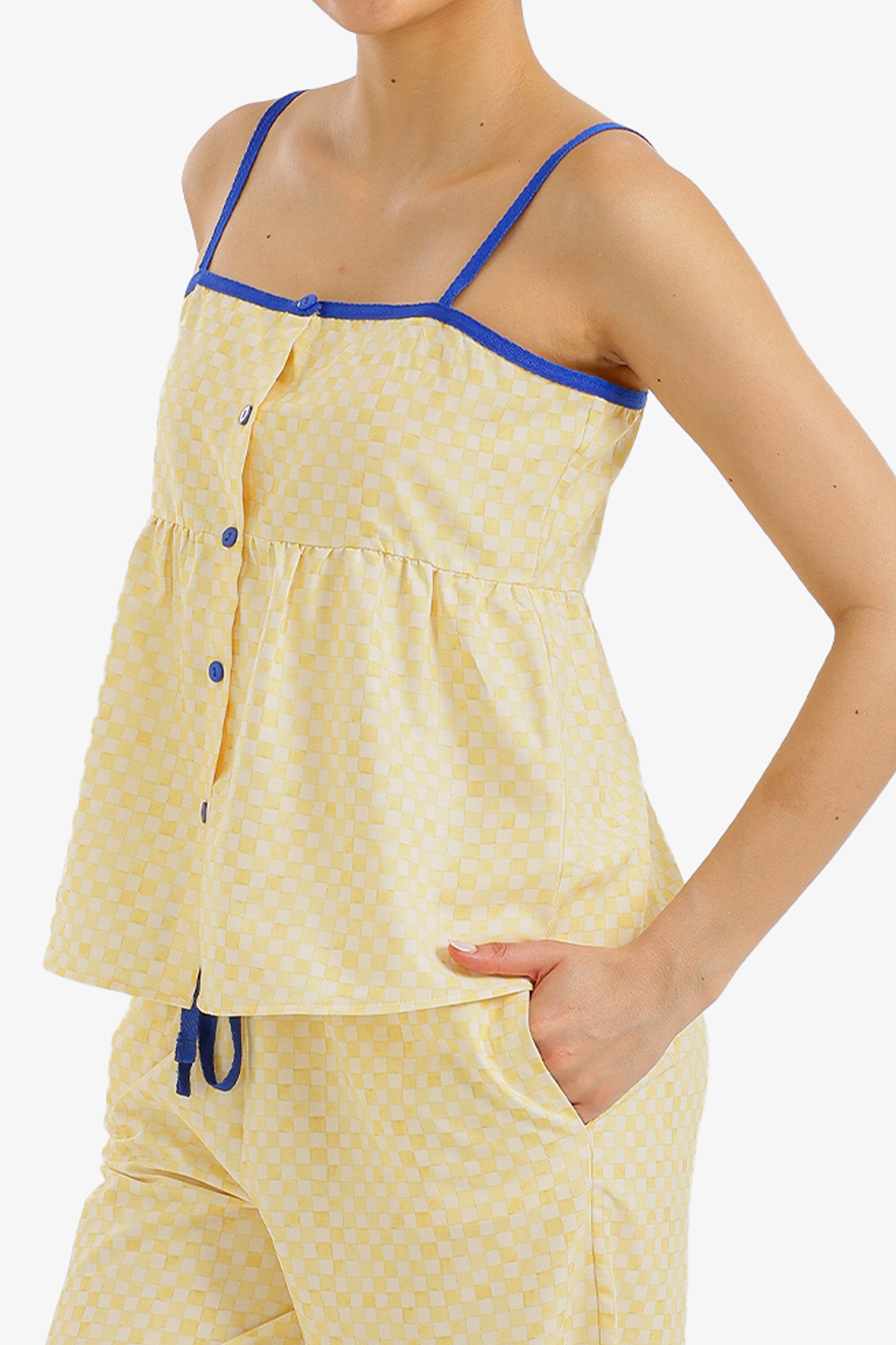 Sleeveless Checkered Pyjama Set