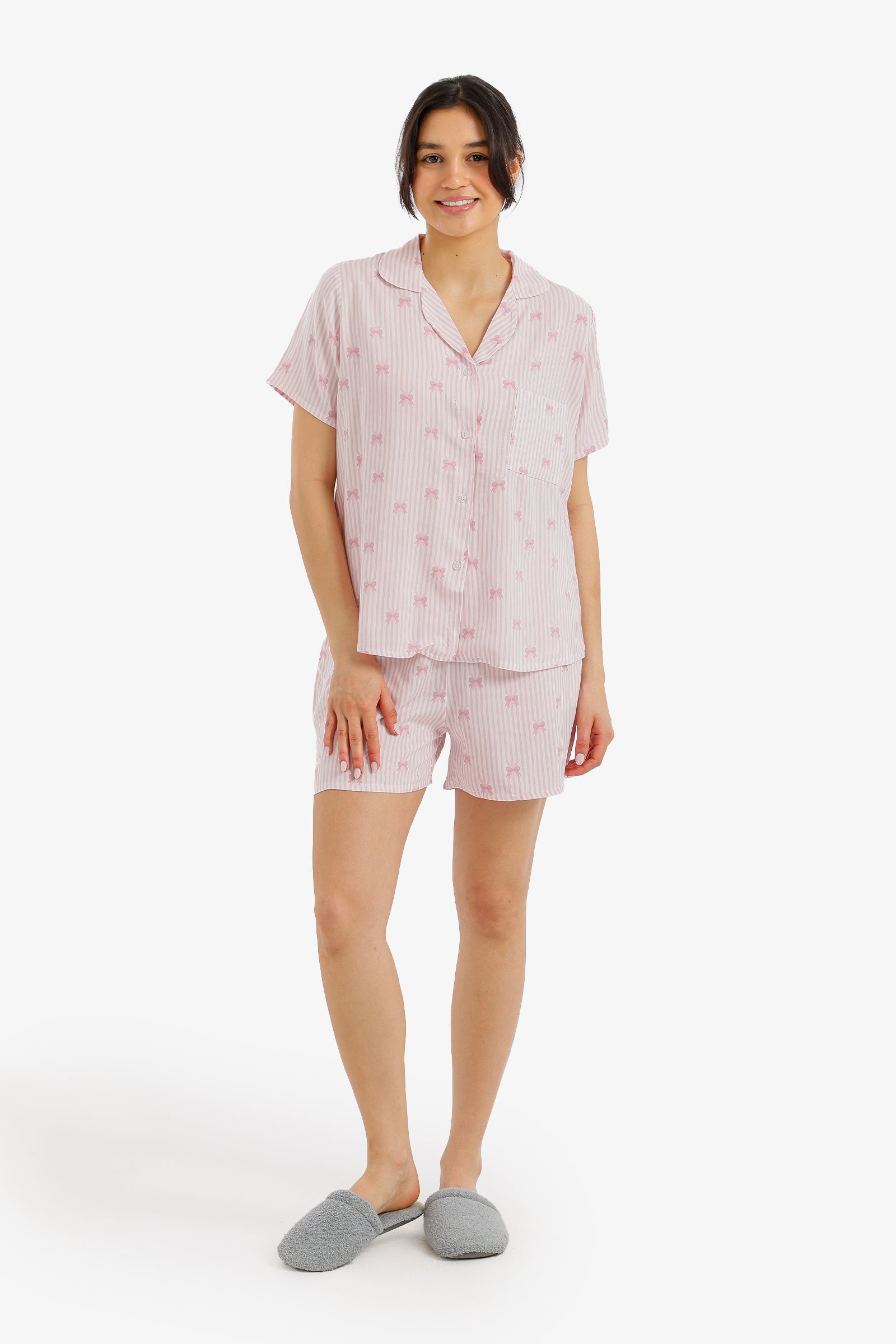 Bow Detail Striped Pyjama Set