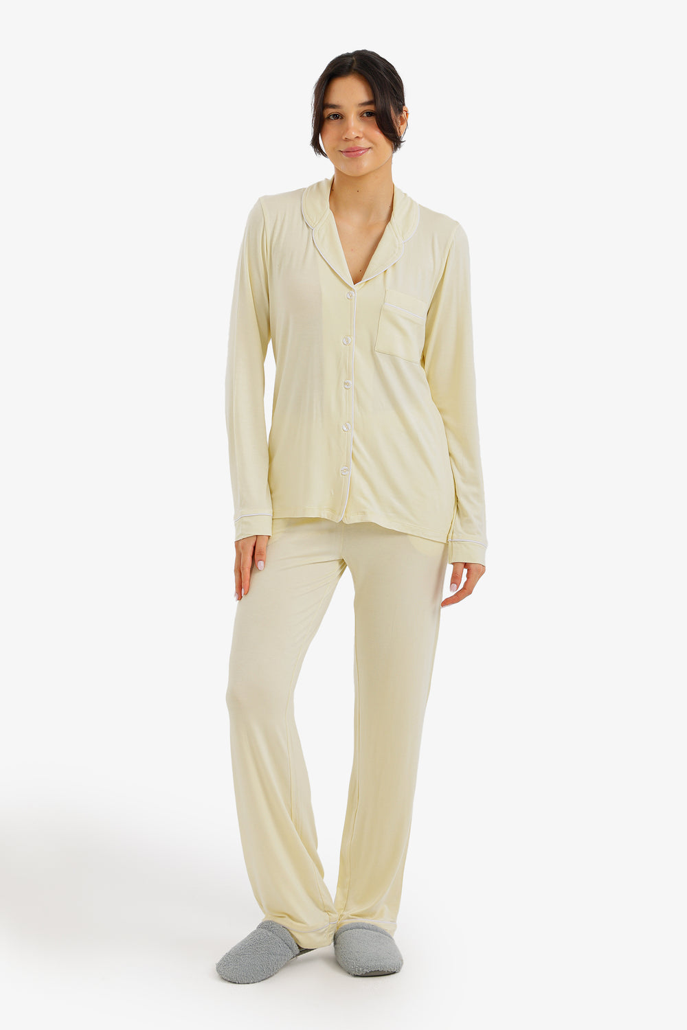 طقم بيجامة بخطوط بايبينج متباينة