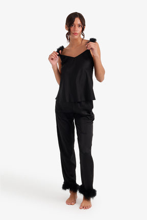 Feather-Trim Satin Pyjama