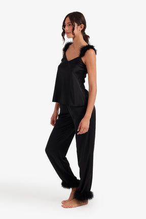 Feather-Trim Satin Pyjama
