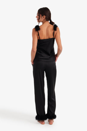 Feather-Trim Satin Pyjama