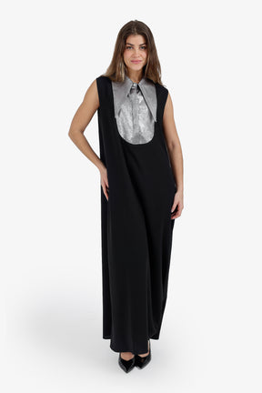 Contrast-Collar Maxi Dress