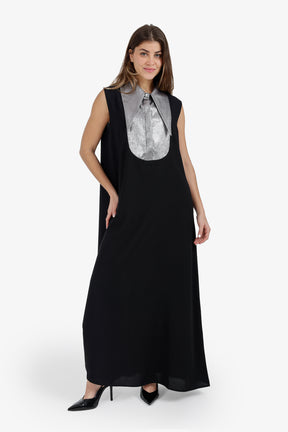 Contrast-Collar Maxi Dress