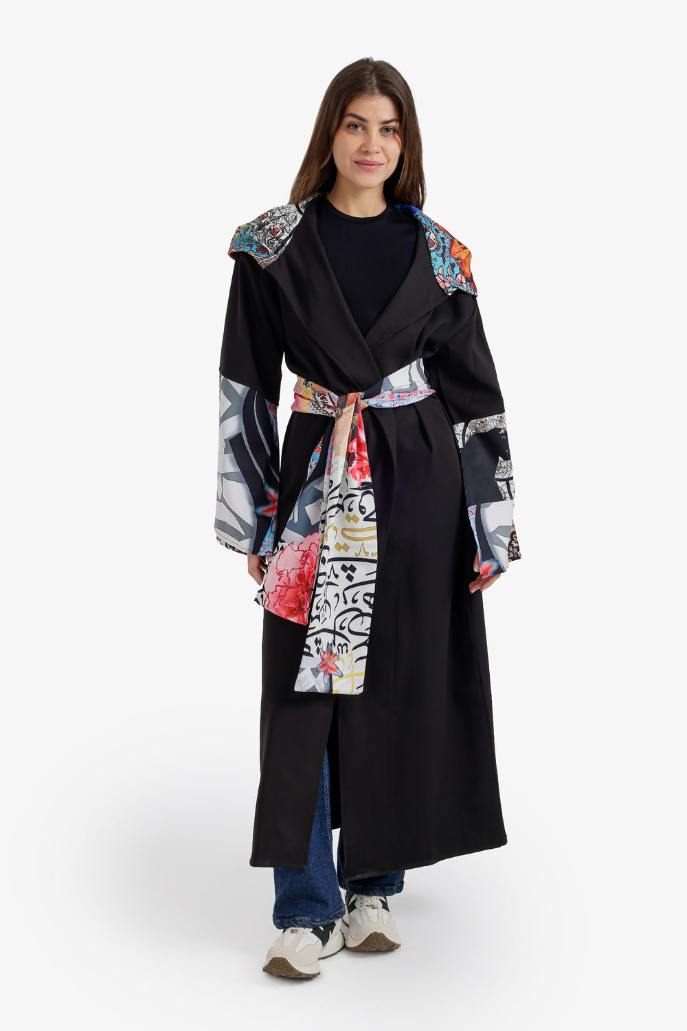 Contrast-Print Midi Kimono