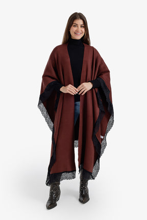 Contrast-Trim Knit Poncho