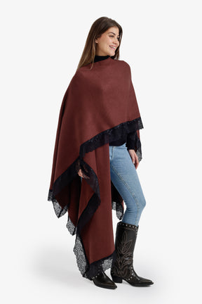 Contrast-Trim Knit Poncho
