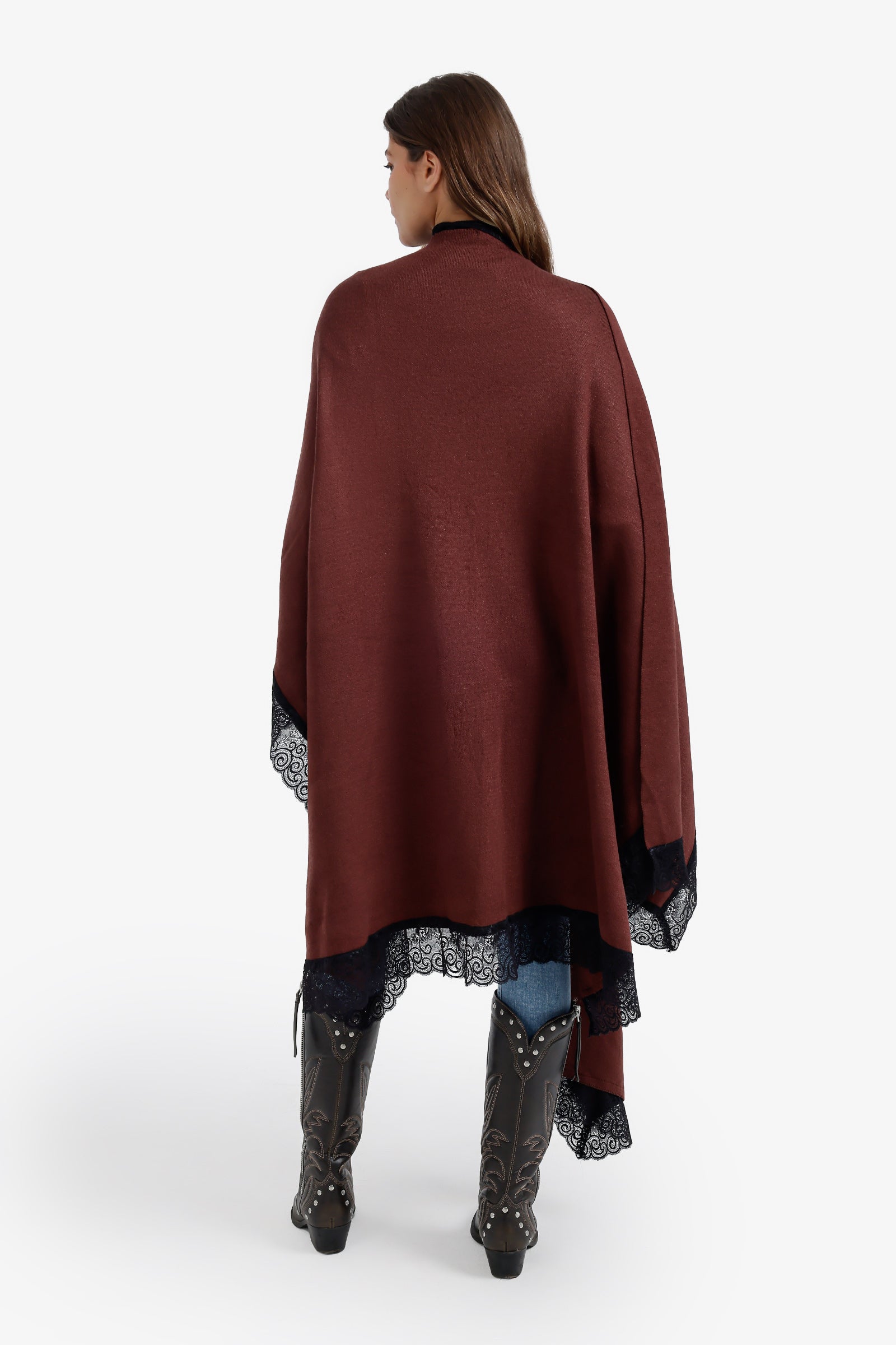 Contrast-Trim Knit Poncho