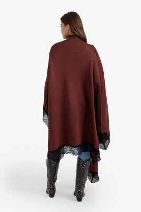 Contrast-Trim Knit Poncho