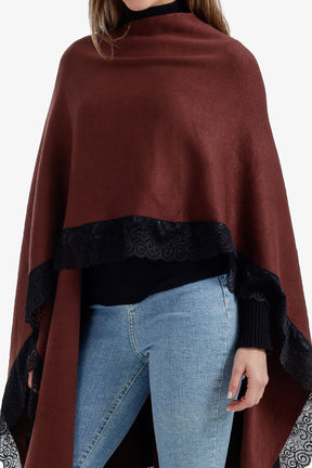 Contrast-Trim Knit Poncho