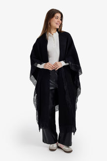 Contrast-Trim Knit Poncho