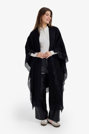 Contrast-Trim Knit Poncho