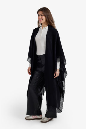 Contrast-Trim Knit Poncho