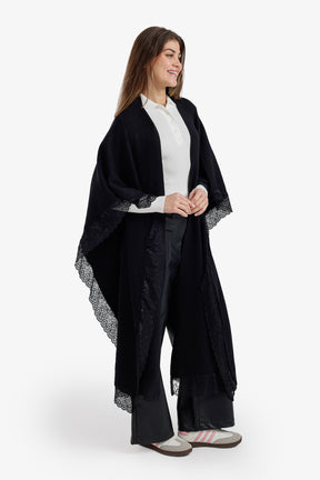 Contrast-Trim Knit Poncho
