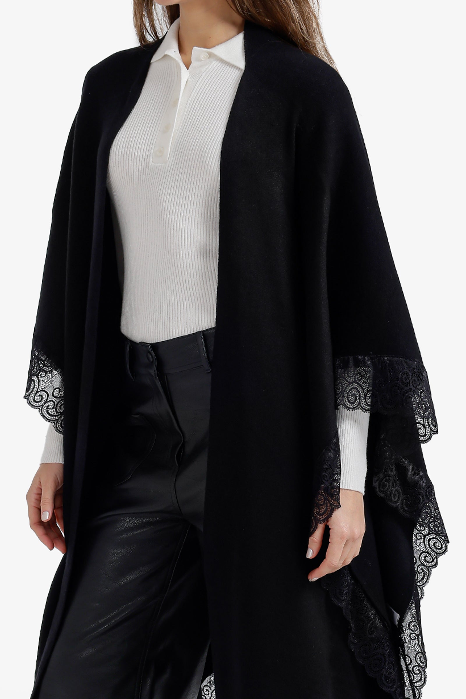 Contrast-Trim Knit Poncho