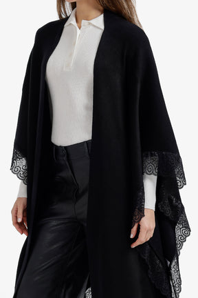 Contrast-Trim Knit Poncho