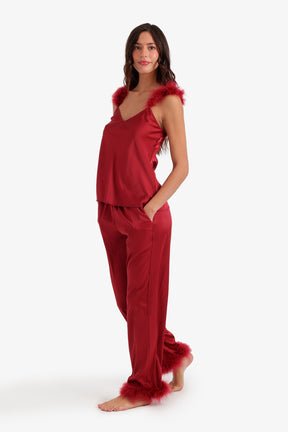 Feather-Trim Satin Pyjama