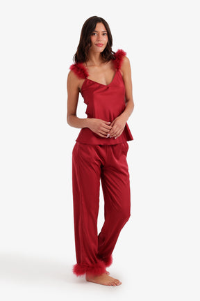 Feather-Trim Satin Pyjama