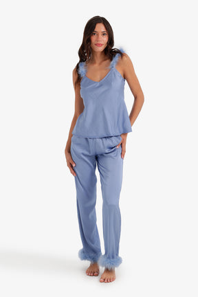 Feather-Trim Satin Pyjama