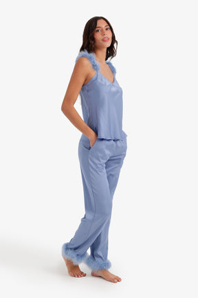 Feather-Trim Satin Pyjama