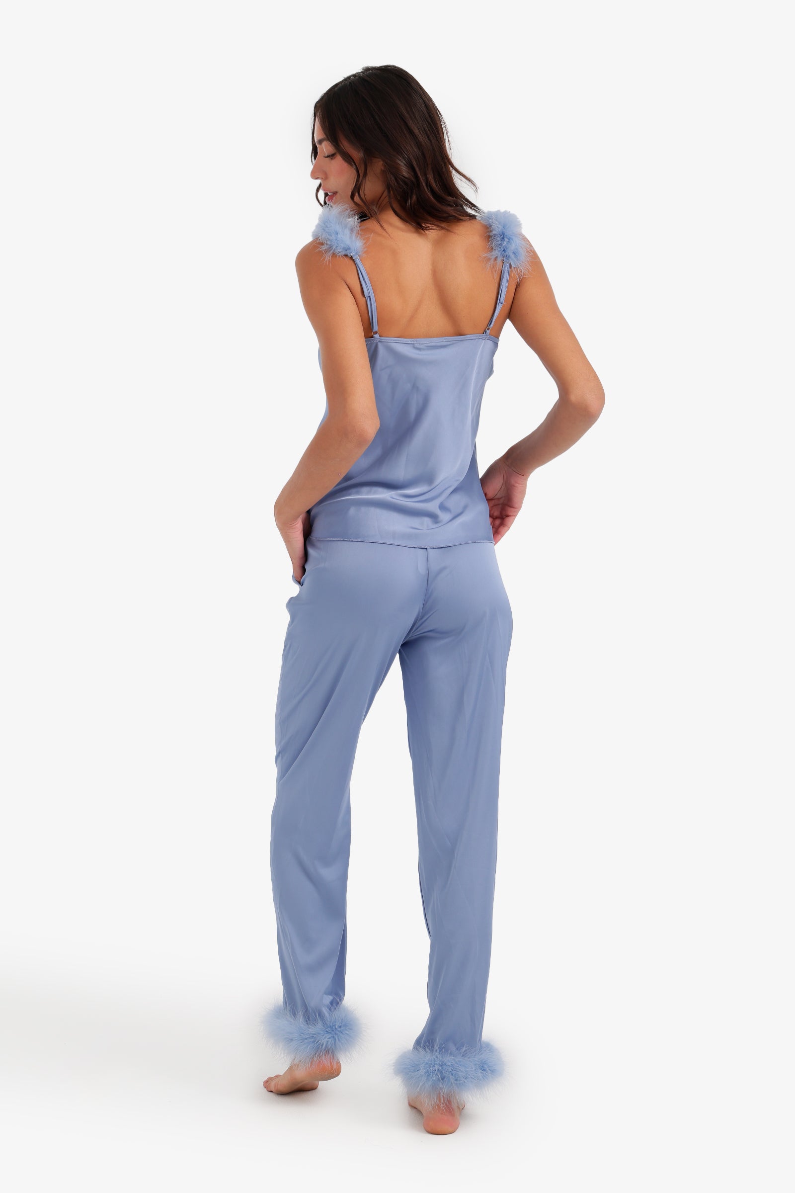 Feather-Trim Satin Pyjama