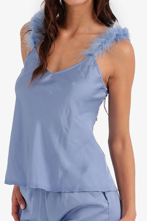 Feather-Trim Satin Pyjama