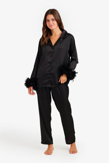 Satin Feather Cuff Pyjama Set