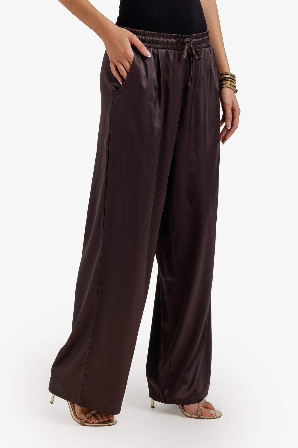 Wide-Leg Satin Pants