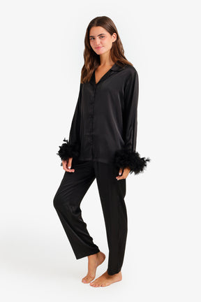 Satin Fur Cuff Pyjama Set