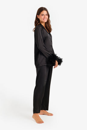 Satin Fur Cuff Pyjama Set