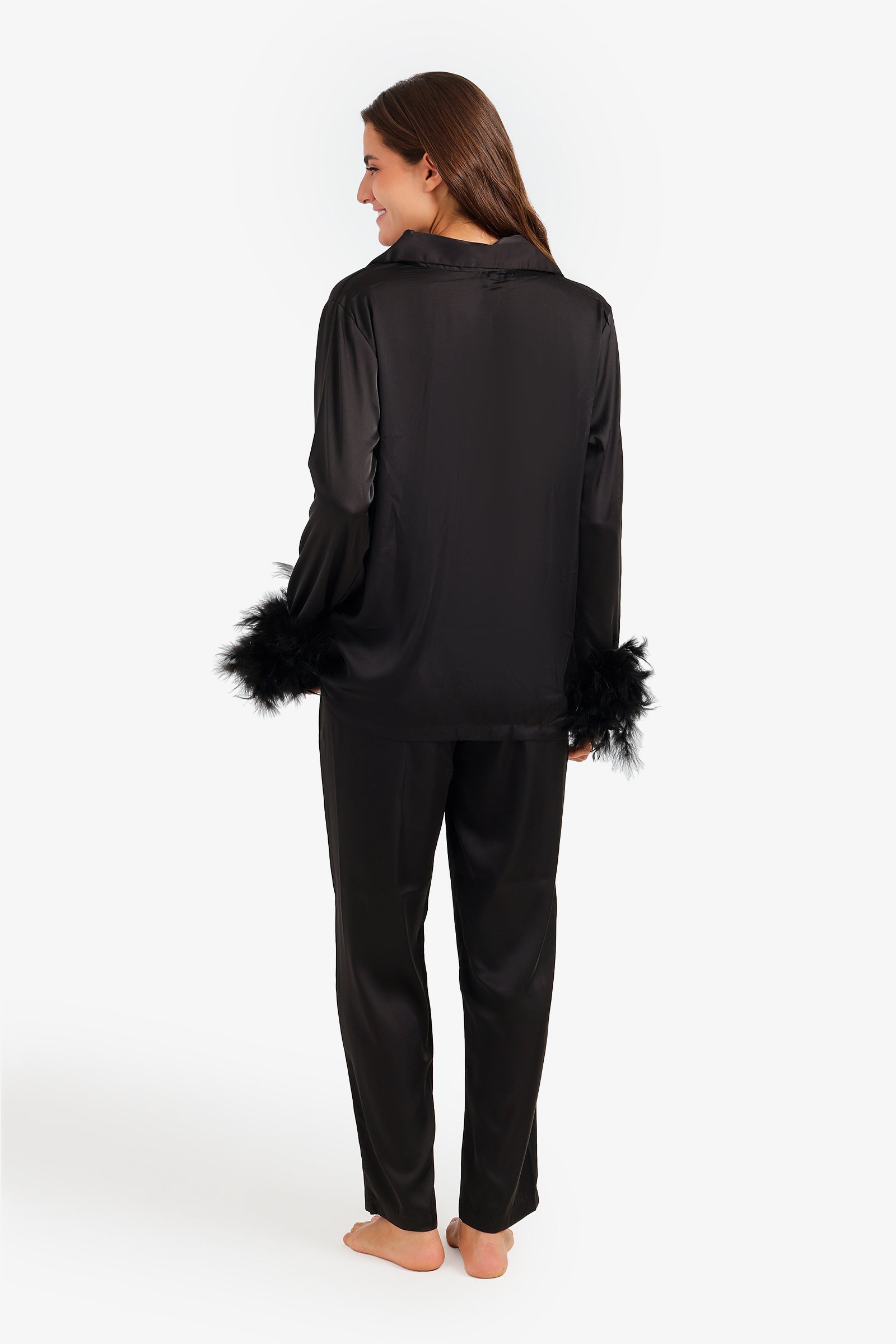 Satin Fur Cuff Pyjama Set