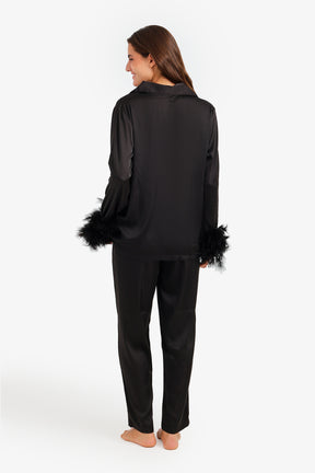 Satin Fur Cuff Pyjama Set
